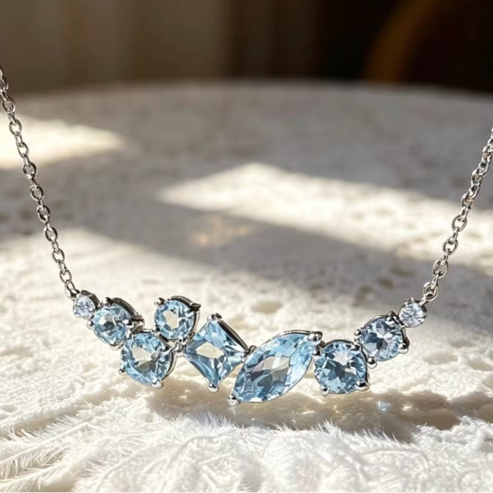 New silver crystal strand minimalist necklace
